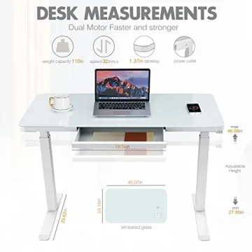 AIMEZO Standing Desk with Glass Top & Wireless Charging