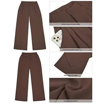 GRAPENT Flowy Pants High Waisted Wide Leg Trousers Womens Slacks Elastic Waist With Pockets Wide Leg Pants Brown Pants Old Money Aesthetic Clothing Women Color Chocolate Brown Size Small Size 4 Size 6