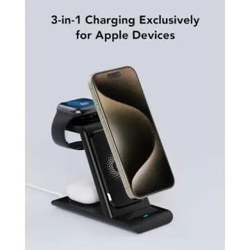 HATALKIN 3 in 1 Wireless Charging Station Compatible for Apple Products Multiple Devices Charger for Apple Watch ultra 10 9 8 7 SE 6 5 AirPods Pro iPhone 16 15 14 13 12 Pro Max/X/XS Fast Charger Stand