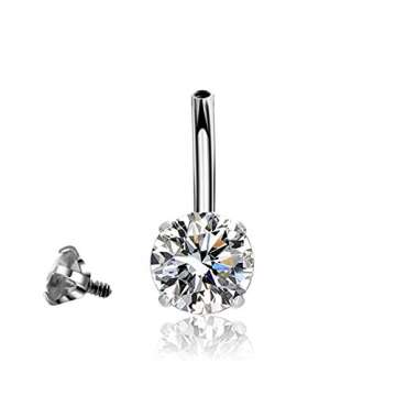 HQLA 14G Belly Button Rings Surgical Stainless Steel Round Cubic Zirconia Navel Barbell Stud Body Piercing (Clear)