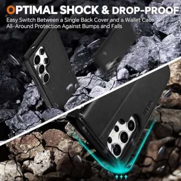 TUCCH Wallet Case for Galaxy S25 Ultra, Removable RFID Blocking [4 Card Slots] Wrist Strap Wireless Charging Kickstand PU Leather Magnetic Detachable Protective Cover for Galaxy S25 Ultra 6.9", Black