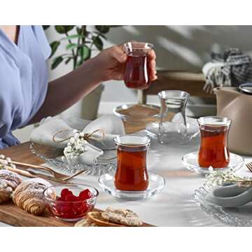 Pasabahce Premium Turkish Tea Cups and Saucers, Set of 12, Perfect for Tea Party, Gifts, Housewarming, Weddings, Anniversary
