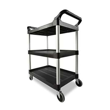 Rubbermaid Commercial Products Heavy Duty 3-Shelf Rolling Service/Utility/Push Cart, 200 lbs. Capaci...