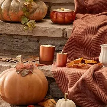 Thymes Scented Candles for Home Decor - Luxury Home Fragrance Gifts for Women & Men - Fall Candles with Creamy Pumpkin, Nutmeg, & Cinnamon - Burnt Orange (Pumpkin Laurel, 6.5 oz)