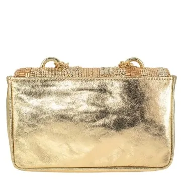 Mary Frances Golden Idol Handbag with Gold Beaded Design