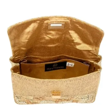 Mary Frances Golden Idol Handbag with Gold Beaded Design