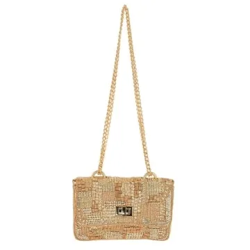 Mary Frances Golden Idol Handbag with Gold Beaded Design