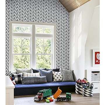 Timeet Black Wallpaper Peel and Stick Wallpaper 17.7"x197" Black White Wallpaper Vinyl Self Adhesive Wallpaper Removable Wall Paper Decorative for Living Room Bathroom Kids Bedroom Decor