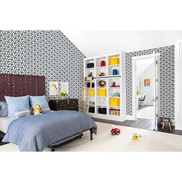 Timeet Black Wallpaper Peel and Stick Wallpaper 17.7"x197" Black White Wallpaper Vinyl Self Adhesive Wallpaper Removable Wall Paper Decorative for Living Room Bathroom Kids Bedroom Decor