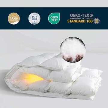 Feather Down Fiber Comforter Queen Size Duvet Insert, Ultra Soft Luxury All Season White 100% Cotton Hotel Collection Bed Comforter with 8 Corner Tabs, Box Stitched Fluffy Cozy Medium Warmth 90 x 90