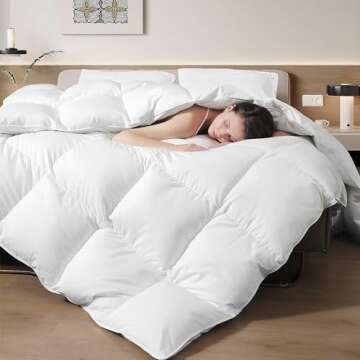 Feather Down Fiber Comforter Queen Size Duvet Insert, Ultra Soft Luxury All Season White 100% Cotton Hotel Collection Bed Comforter with 8 Corner Tabs, Box Stitched Fluffy Cozy Medium Warmth 90 x 90