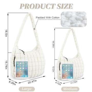 izuzta Quilted Puffer Tote Bag Large Puffy Crossbody Shoulder Bag, Lightweight Soft Nylon Quilted Ov...