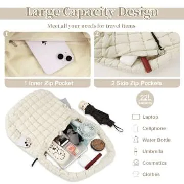 izuzta Quilted Puffer Tote Bag Large Puffy Crossbody Shoulder Bag, Lightweight Soft Nylon Quilted Oversized Padding Hobo Tote Bag Handbags Puff Purse Carryall Gym Bag Trendy Tote for Women(Beige)