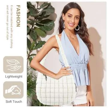 izuzta Quilted Puffer Tote Bag Large Puffy Crossbody Shoulder Bag, Lightweight Soft Nylon Quilted Oversized Padding Hobo Tote Bag Handbags Puff Purse Carryall Gym Bag Trendy Tote for Women(Beige)