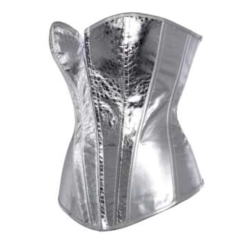 Kranchungel Women's Punk Rock Faux Leather Corset Retro Goth Waist Cincher Basque Bustier Large Silv...