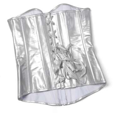 Kranchungel Women's Punk Rock Faux Leather Corset Retro Goth Waist Cincher Basque Bustier Large Silver