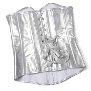 Kranchungel Women's Punk Rock Faux Leather Corset Retro Goth Waist Cincher Basque Bustier Large Silver