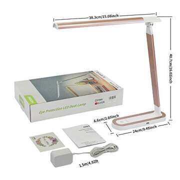 HDTIME-Desk Lamp with USB Charging Port, 3 Lighting Modes 3 Brightness Levels Desk Light,Touch Control Adjustable Led Kids Desk Lamp Pink for Reading,Study,Office