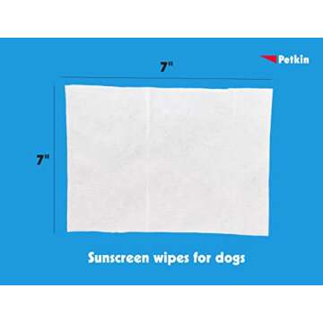 Petkin Dog Sunscreen Sunwipes - Sunscreen for Dogs, SPF 15 - Simply Wipe on Anytime for Instant Sun Protection - Includes 20 Jumbo Size Wipes, Vanilla Coconut Scent - Ideal for Home or Travel
