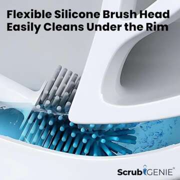 Scrub GENIE Toilet Bowl Brush, Toilet Brush with Cleaner in Handle, Silicone, NO Leaks, Toilet Brush and Holder Set, Optional Wall Mount