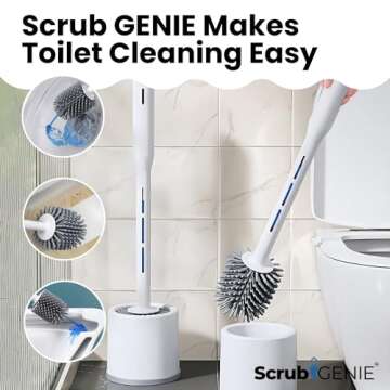 Scrub GENIE Toilet Bowl Brush, Toilet Brush with Cleaner in Handle, Silicone, NO Leaks, Toilet Brush and Holder Set, Optional Wall Mount