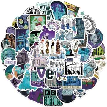 50 Pcs Haunted Mansion Stickers Waterproof Vinyl Stickers for Water Bottles Laptop Skateboard Luggage Computer Stickers for Teens Girls Kids (Haunted Mansion)