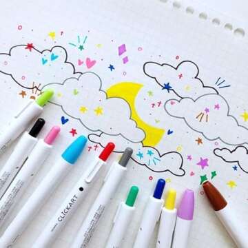 Zebra Pen ClickArt Retractable Marker Pen, Fine Point, 0.6mm, Assorted Light & Dark Ink Colors, 24-P...