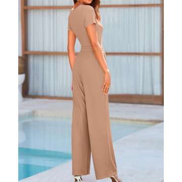 BTFBM Womens Casual 2 Pieces Outfits Dressy Square Neck Short Sleeve Bodysuit Drawstring Pants Knit Lounge Matching Sets(Solid Khaki, Medium)