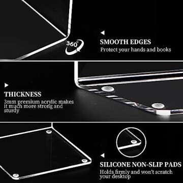 HappyHapi Book Ends, Acrylic Bookends, Clear Book Holders for Shelves, Book Organizer with 24 Pcs Silicone Non-Slip Mats for Library Office School (5 * 5 * 7.3 inch 3mm Thickness 3 Pairs/ 6 Pcs)