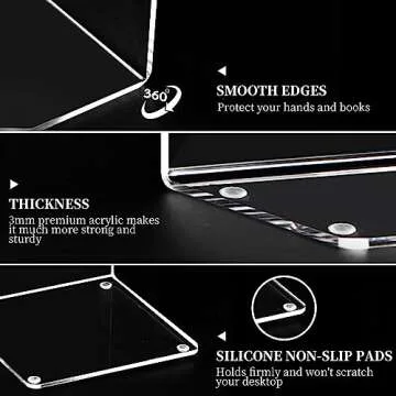 HappyHapi Book Ends, Acrylic Bookends, Clear Book Holders for Shelves, Book Organizer with 24 Pcs Silicone Non-Slip Mats for Library Office School (5 * 5 * 7.3 inch 3mm Thickness 3 Pairs/ 6 Pcs)