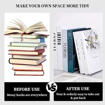 HappyHapi Book Ends, Acrylic Bookends, Clear Book Holders for Shelves, Book Organizer with 24 Pcs Silicone Non-Slip Mats for Library Office School (5 * 5 * 7.3 inch 3mm Thickness 3 Pairs/ 6 Pcs)