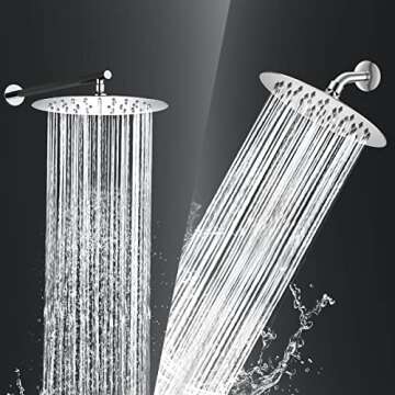 HOPOPRO 8 Inch Rain Showerhead High Pressure Fixed Shower Head Metal High Flow Rainfall Shower Head 304 Stainless Steel Tool-free Installation for Luxury Shower Experience