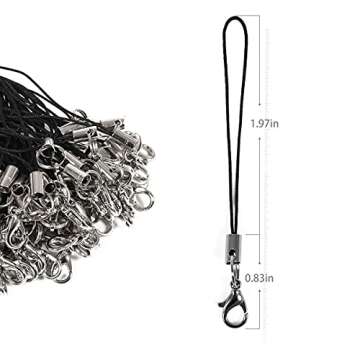 50 PCS Black Lobster Claw Clasp Cords, Lanyard Split Ring Straps for Cell Phone Charm/USB Flash Drive/Keychain/Handmade Jewelry Accessories Lariat Lanyards