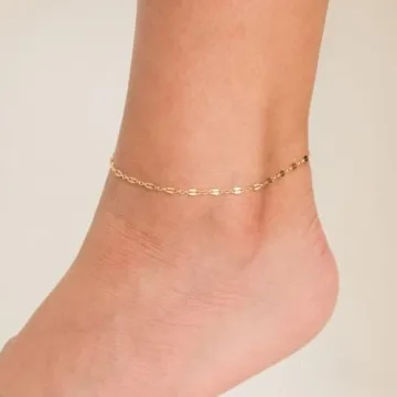 foyjoey Dainty Ankle Bracelets for Women 18K Gold Plated Simple Lip Chain Anklets Minimalist Summer Beach Foot Jewelry Christmas