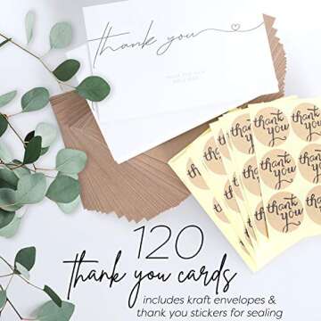 120 Heavyweight Blank Wedding Thank You Cards with Envelopes, Personalized Greetings Gratitude Lette...