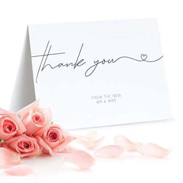 120 Heavyweight Blank Wedding Thank You Cards with Envelopes, Personalized Greetings Gratitude Letter From The New Mr and Mrs, Wedding Thank You Notes with Envelopes & Stickers (4x6 Inches) (120 Pack)
