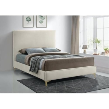 Meridian Geri Velvet Upholstered Bed in Gold or Chrome Finish