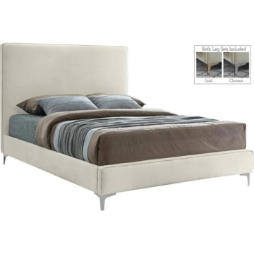 Meridian Geri Velvet Upholstered Bed in Gold or Chrome Finish
