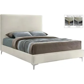 Meridian Geri Velvet Upholstered Bed in Gold or Chrome Finish