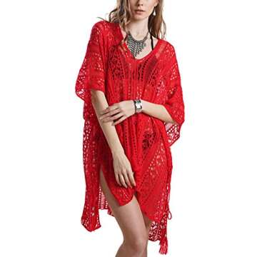 INFINILLA Women's Swimsuit Cover Up Summer Crochet Bathing Suit Swimwear Bikini Beach Coverup Dress, Red