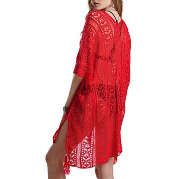 INFINILLA Women's Swimsuit Cover Up Summer Crochet Bathing Suit Swimwear Bikini Beach Coverup Dress, Red