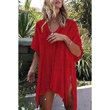 INFINILLA Women's Swimsuit Cover Up Summer Crochet Bathing Suit Swimwear Bikini Beach Coverup Dress, Red