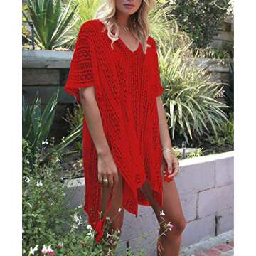 INFINILLA Women's Swimsuit Cover Up Summer Crochet Bathing Suit Swimwear Bikini Beach Coverup Dress, Red