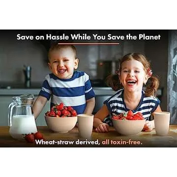 FOODLE Wheat Straw Dinnerware Sets for 4 - Lightweight & Unbreakable Dishes - Microwave & Dishwasher Safe - Perfect for Camping, Picnic, RV, Dorm - Plates, Cups and Bowls - Great for Kids & Adults