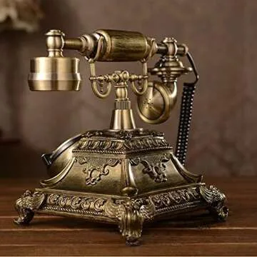 XICHEN Resin Imitation Copper Vintage Style Rotary Retro Old Fashioned Rotary Dial Home and Office Telephone