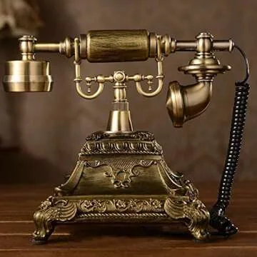 XICHEN Resin Imitation Copper Vintage Style Rotary Retro Old Fashioned Rotary Dial Home and Office Telephone