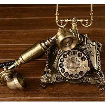 XICHEN Resin Imitation Copper Vintage Style Rotary Retro Old Fashioned Rotary Dial Home and Office Telephone