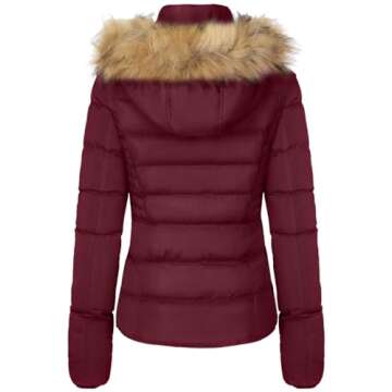 BodiLove Women's Winter Quilted Puffer Short Coat Jacket with Removable Faux Fur Hood and Zipper Bur...