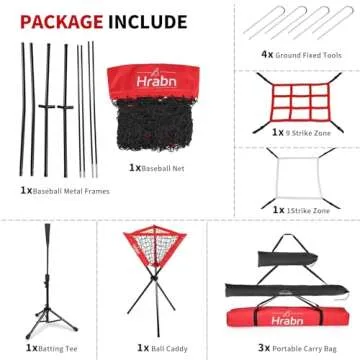 Hrabn Baseball Net Set 7 x 7ft Baseball Softball Practice Net with Batting Tee Ball Caddy Strike Zon...
