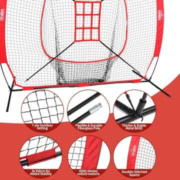 Hrabn Baseball Net Set 7 x 7ft Baseball Softball Practice Net with Batting Tee Ball Caddy Strike Zone Target and Travel Carry Bag for Batting and Pitching Portable Baseball Net Baseball Training